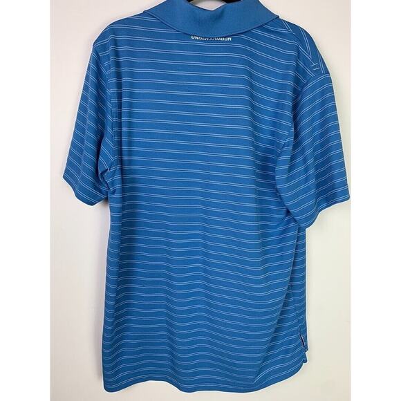 Under Armour Mens Blue Striped Polo Shirt Loose Fit HeatGear MD - Picture 2 of 6
